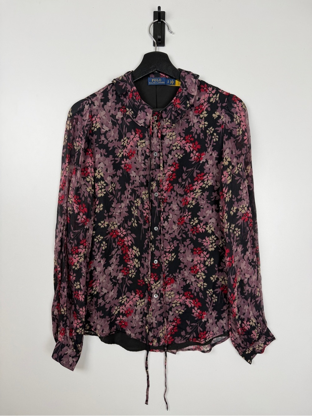 Polo Ralph Lauren Floral Long Sleeve Buttonup Blouse Small Black Pink